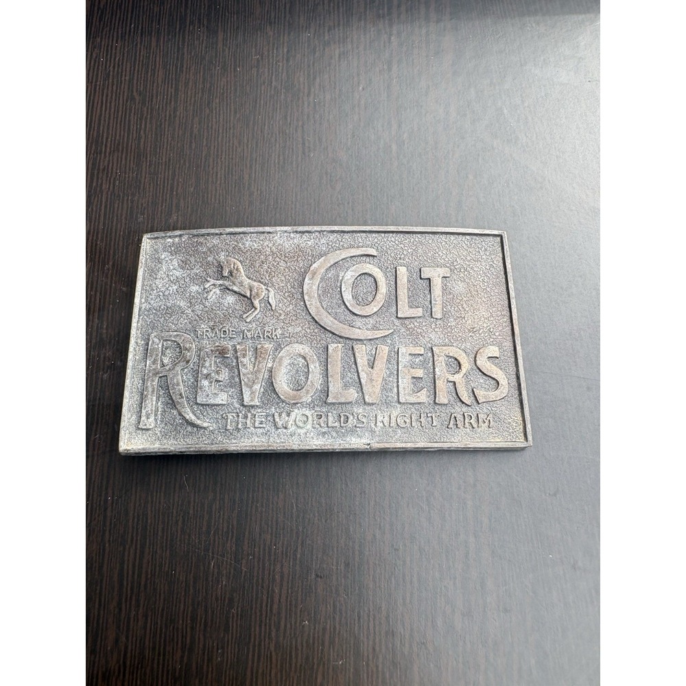 Colt Revolvers Licensed Steel Belt Buckle: 4" x 2.4" Made in USA Vintage Patina